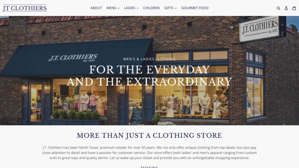 JT Clothier's website homepage