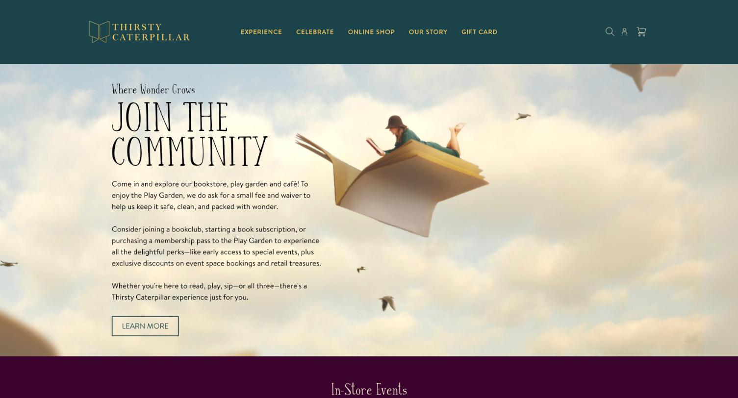 Thirsty Caterpillar Experience page on Square Online